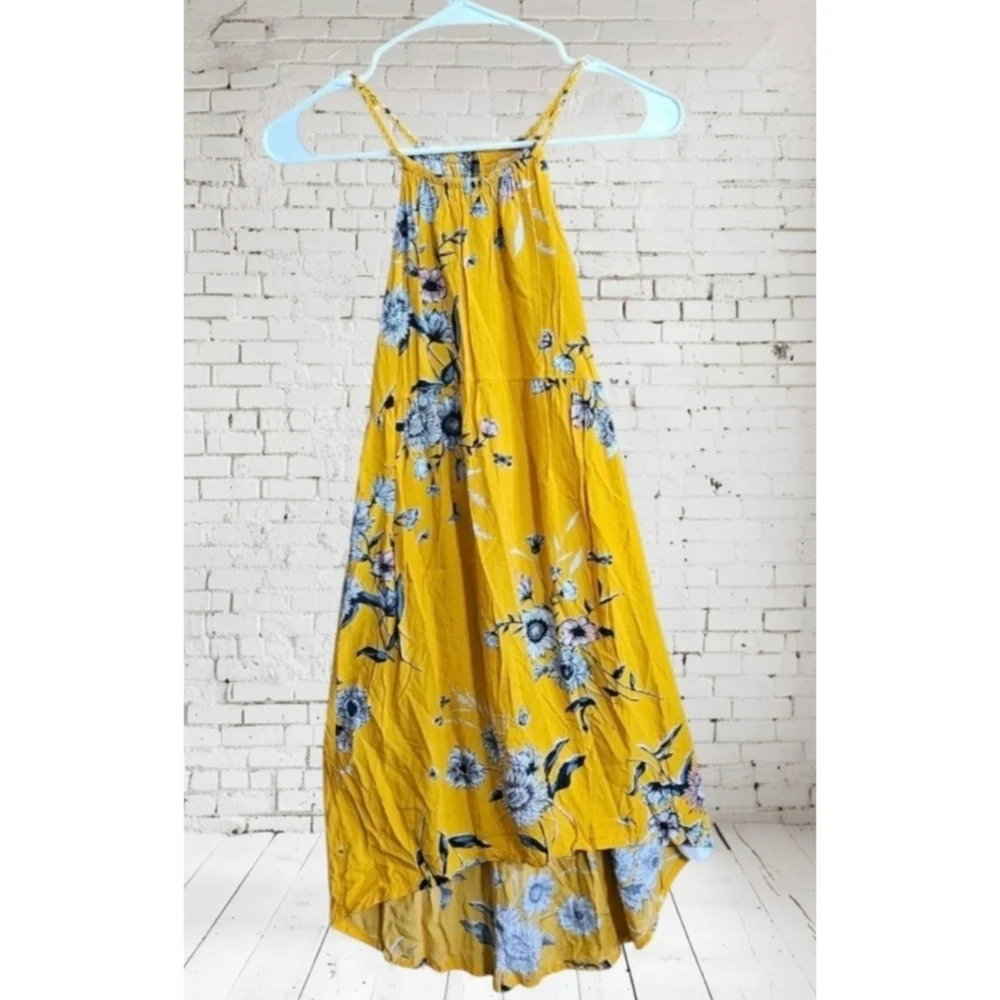 Old Navy Hi Low Tunnel Neck Floral dress Golden Yellow Size L (10-12)